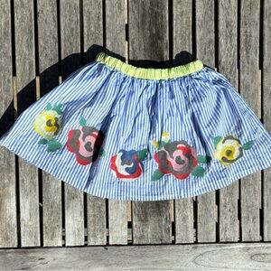 3-4 Mini Boden Embroidered Rose Stripe Skirt Embroidery
